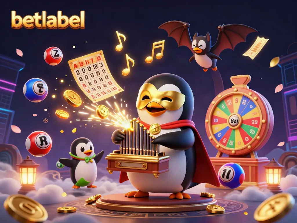 Experience the excitement at betlabel with a vibrant 3D illustration of gambling elements and characters.